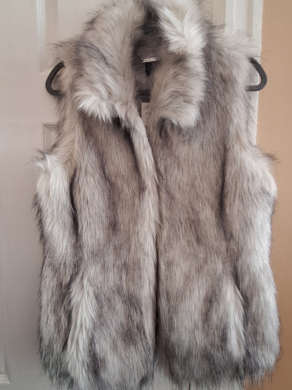 White House Black Market Gray Faux Fur Vest with Plush Collar